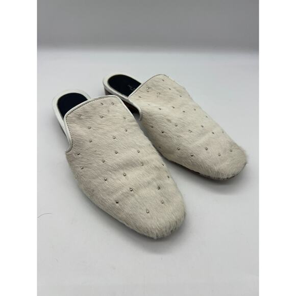 Rag & Bone Luis Studded White Calf Hair Loafer Mule Slip-On Size 38 / US 8 - Picture 1 of 11